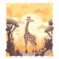 Giraffe Sticker In Anime Style With Flat Border