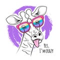 Giraffe sticking out tongue. Funny poster and t-shirt design