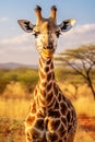 A giraffe strolling through the savannah in the wild of Africa Royalty Free Stock Photo