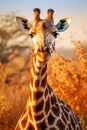 A giraffe strolling through the savannah in the wild of Africa Royalty Free Stock Photo