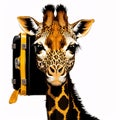 giraffe with sunglasses isolated on a white background.