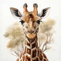 Realistic Painted Giraffe With Strong Facial Expression In Detailed Character Design