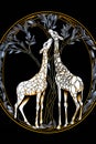 Giraffe and tree in the circle, Illustration in stained glass style