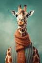 Giraffe in turtleneck sweater half - length frontal view