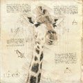 Giraffe in Vintage Steampunk Da Vinci Drawing Style