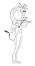 Giraffe violinist. Vector contour drawing for coloring. Cartoon giraffe plays the violin