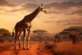 Giraffe walking across the African Savanna Ai generated Royalty Free Stock Photo