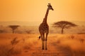 Giraffe walking across the African Savanna Ai generated Royalty Free Stock Photo