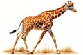 A giraffe walking across a dry grass covered field Royalty Free Stock Photo