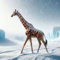 A giraffe walking through an icy desert. Royalty Free Stock Photo