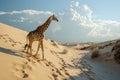 Giraffe walking on a sand dune Royalty Free Stock Photo