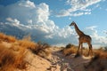 Giraffe walking on a sand dune Royalty Free Stock Photo