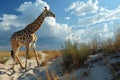 Giraffe walking on a sand dune Royalty Free Stock Photo