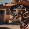 A giraffe wearing a cowboy hat and boots, standing in a dusty western town3