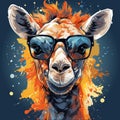 Giraffe wearing glasses with splash of paint on it's face