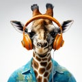 Fantasy Dj Giraffe With Orange Ears And Headphones