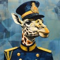Giraffe In Navy Hat: A Vibrant Caricature Of Militaristic Realism