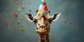 A Giraffe Wearing A Party Hat Bringing A Whimsical And Festive Element To The Picture Royalty Free Stock Photo
