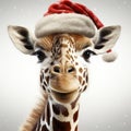 Christmas Giraffe: Photorealistic 3d Rendering With Santa Hat