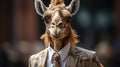 A giraffe wearing a suit and tie, AI