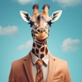 Surreal Giraffe In Suit: Ultra-realistic Image With Pastel Background