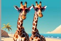 Giraffe Wearing Sunglasses, Vibrant Cartoon Style, Striking a Playful Pose, Isolated on a Solid Color