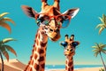 Giraffe Wearing Sunglasses, Vibrant Cartoon Style, Striking a Playful Pose, Isolated on a Solid Color