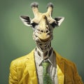 Surreal Yellow Giraffe: Hyper-realistic Portraits With A Fashion-illustration Twist