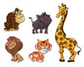 Giraffe Wildboar Gorilla Lion Tiger Set Color Illustration Royalty Free Stock Photo