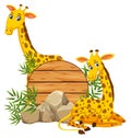 Giraffe on wooden bannner