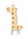 giraffe word written in cube, letter blocks arranges into GIRAFFE word and adding doodle pencil lines of ears Royalty Free Stock Photo