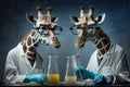 Giraffes as scientists experimenting created with Generative AI technology