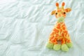 Giraffes cute are seating on green fabric, Baby giraffes