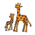 Giraffes mother and cub. Children`s illustration. Handwork.