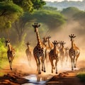 Giraffes Run with Gazelles at Murchison Falls Ugan