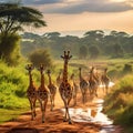 Giraffes Run with Gazelles at Murchison Falls Ugan