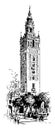 Giralda, important symbols, vintage engraving