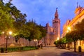 Giralda and Seville Cathedral at night, Spain Royalty Free Stock Photo