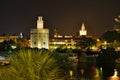 Giralda and Tower of Gold at night, Seville, Spain Royalty Free Stock Photo