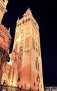 Giralda tower of Seville Cathedral at night, Spain Royalty Free Stock Photo