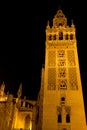 The Giralda tower of Seville Catherdral by night