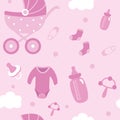 Baby Shower Decor.Pink seamless pattern.It`s a girl