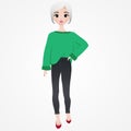 Vector girl with green clothes, jeans