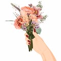 Happy Mother`s Day! Posters with  flowers bouquet in woman hand. Drawings for a card, poster or postcard. Royalty Free Stock Photo