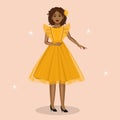Pretty girl in yellow dress , Brunette girl