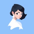 A simple character illustration. Close-up of a glamorous girl. Blue background.