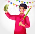 Man celebrating Holi and drinking Bhang Thandai in Holi festival editable vector