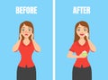 Girl with Acne Before and After Skin Treatment, Skin Care, Pure and Healthy Skin Vector Illustration
