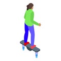 Girl action flyboard icon isometric vector. Aquatic sport