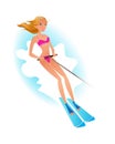 Girl actively spends time, rests, swims, swims on water skiing. Royalty Free Stock Photo